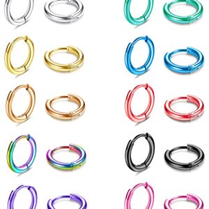 EIELO 10 Pairs Stainless Steel Small Hoop Earrings for Men Women Huggie Earrings Cool Mens Earrings Set Multicolor Huggie Hoop Earrings Piercing Cartilage Helix Lobes Sleeper Hoop Earrings Set 2mm