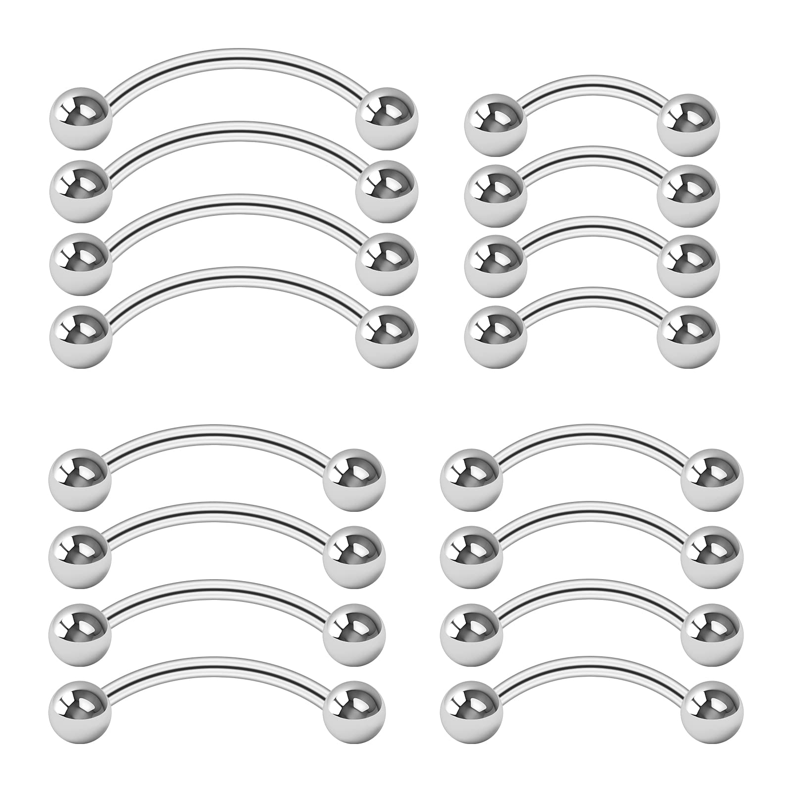 CrazyPiercing 18G Curved Barbell Piercing Jewelry 16P Tragus Rook Eyebrow Rings Surgical Steel VCH Piercings Jewelry for Men/Women 6mm 8mm 10mm 12mm