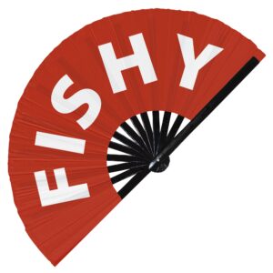 Fishy hand fan foldable bamboo circuit hand fan funny gag slang words expressions statement gifts Festival accessories Rave handheld Circuit event fan Clack fans (Red)