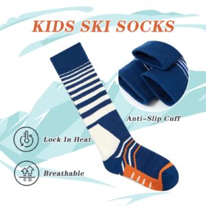 Qterdiz Ski Socks Kids Boys Winter Warm Snowboarding Socks for Boys Girls Thick Thermal Skating Socks 3 Pack Stripes 10-12 Years Old