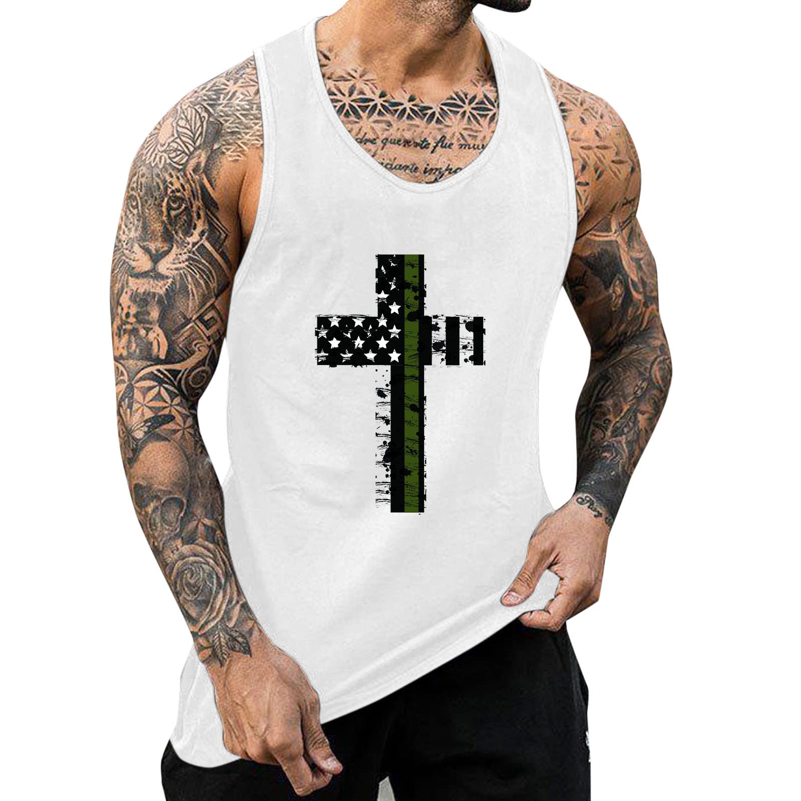 Men's Premium Graphic Tank Tops - Summer Beach Fashion Tanks Sleeveless Shirts Valentines Gifts for Men D74 Green