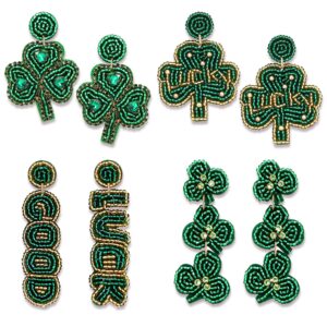 4pairs st. patrick's day earrings beaded lucky leaf earring for women (style d)