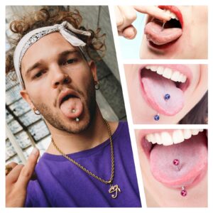 CrazyPiercing 10 Pieces Tongue Rings 16G Faux Pearl Acrylic Tongue Ring Straight Stainless Steel Barbell Body Piercing Jewelry for Men/Women