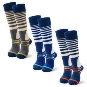 qterdiz ski socks kids boys winter warm snowboarding socks for boys girls thick thermal skating socks 3 pack stripes 10-12 years old