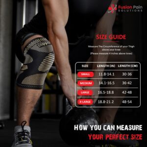 Fusion Pain Solutions Copper Knee Compression Brace For Arthritis Pain And Support, Sports, Knee Pain Relief, Swelling, Workout- Single (Medium)