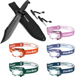 FLISSA Survival Hunting Knife and EverBrite 5-Pack LED Headlamp