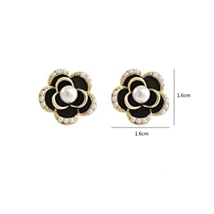 Imitation Pearl Stud Earrings,925 Sterling Silver Stud Earrings, Black Earrings for Women