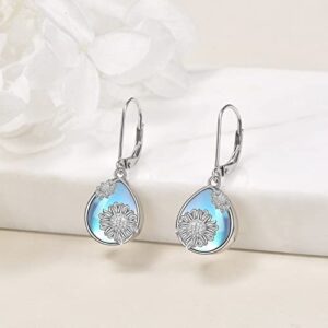 DAYLINLOVE Sunflower Earrings 925 Sterling Silver Moonstone Sunflower Dangle Drop Earring for Women