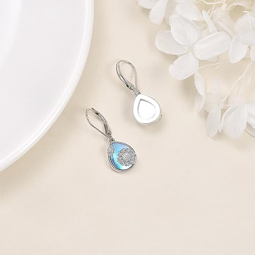 DAYLINLOVE Sunflower Earrings 925 Sterling Silver Moonstone Sunflower Dangle Drop Earring for Women