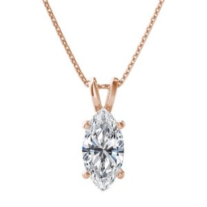 The Diamond Deal .33ct (1/3Cttw) Carat Marquise Shape Solitaire Lab-Grown Diamond Solitaire Pendant Necklace For Women in 14k Rose Gold With 18" Gold Chain