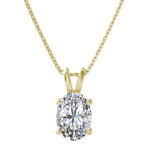 The Diamond Deal 1.00ct (1.00Cttw) Carat Oval Shape Solitaire Lab-Grown Diamond Solitaire Pendant Necklace For Women in 14k Yellow Gold With 18" Gold Chain