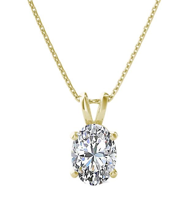 The Diamond Deal 1.00ct (1.00Cttw) Carat Oval Shape Solitaire Lab-Grown Diamond Solitaire Pendant Necklace For Women in 14k Yellow Gold With 18" Gold Chain