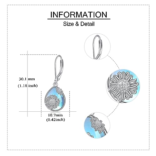 DAYLINLOVE Sunflower Earrings 925 Sterling Silver Moonstone Sunflower Dangle Drop Earring for Women