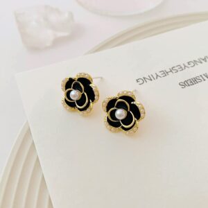 Imitation Pearl Stud Earrings,925 Sterling Silver Stud Earrings, Black Earrings for Women