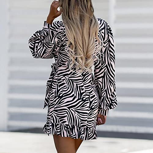 YMUQEIGH Elegant Dresses for Women Spring Summer Long Sleeve Mini Dress Fashion Floral Print Swing Dress Irregular Hem Dress Black