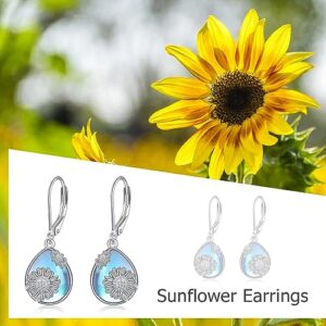 DAYLINLOVE Sunflower Earrings 925 Sterling Silver Moonstone Sunflower Dangle Drop Earring for Women