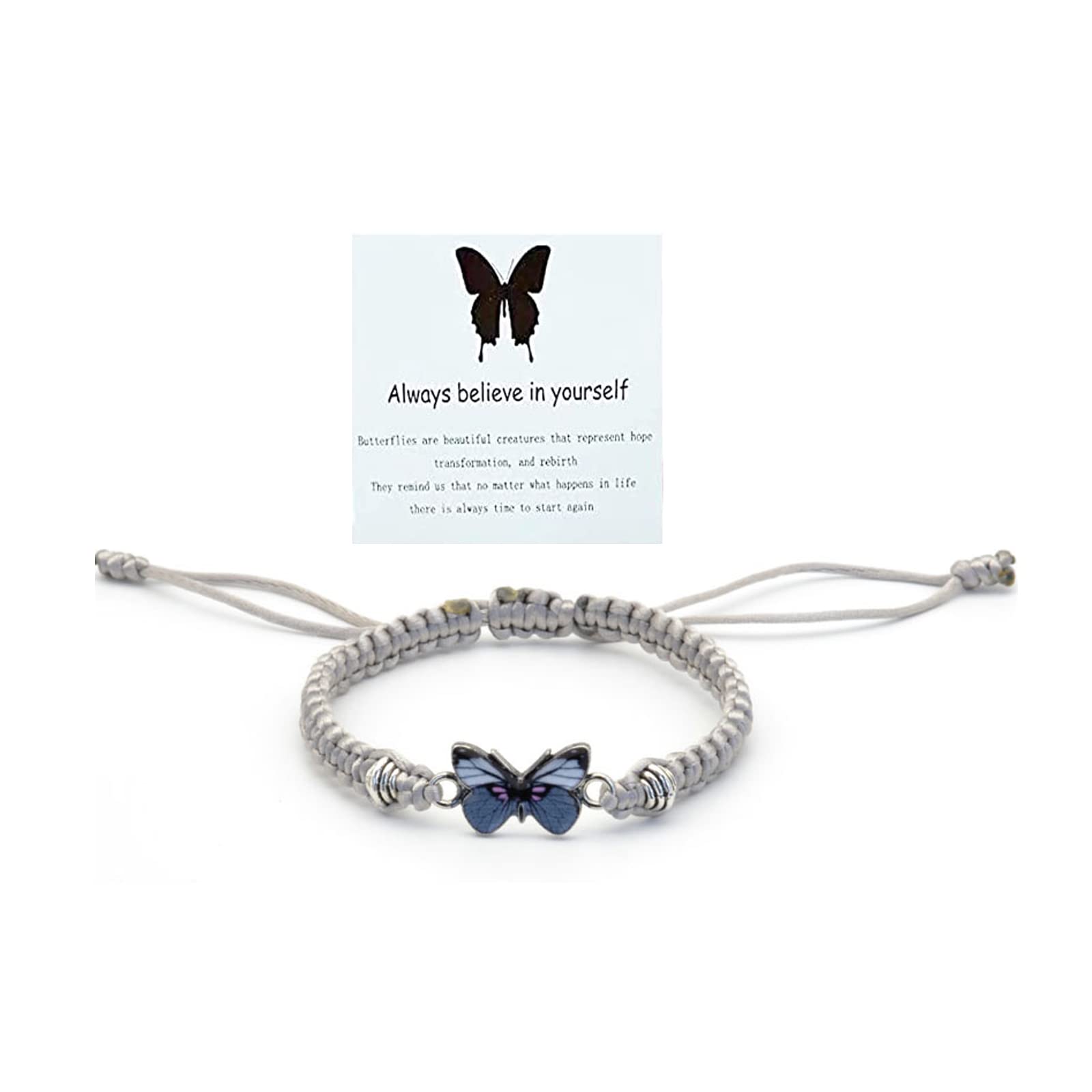 Always Believe in Yourself Butterfly Bracelet Adjustable String Butterfly Bracelets Cute Butterfly Charm Bracelets,Bracelet Suitable For Women Butterfly Jewelry. (gray)