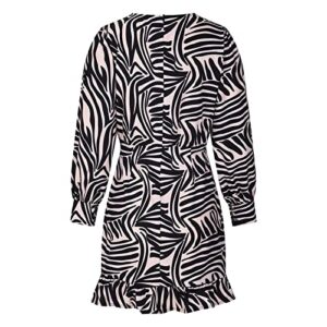 YMUQEIGH Elegant Dresses for Women Spring Summer Long Sleeve Mini Dress Fashion Floral Print Swing Dress Irregular Hem Dress Black