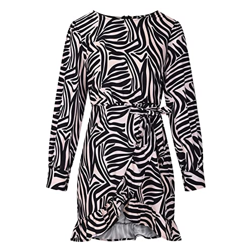 YMUQEIGH Elegant Dresses for Women Spring Summer Long Sleeve Mini Dress Fashion Floral Print Swing Dress Irregular Hem Dress Black