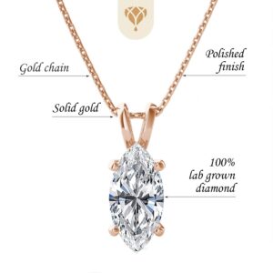 The Diamond Deal .33ct (1/3Cttw) Carat Marquise Shape Solitaire Lab-Grown Diamond Solitaire Pendant Necklace For Women in 14k Rose Gold With 18" Gold Chain