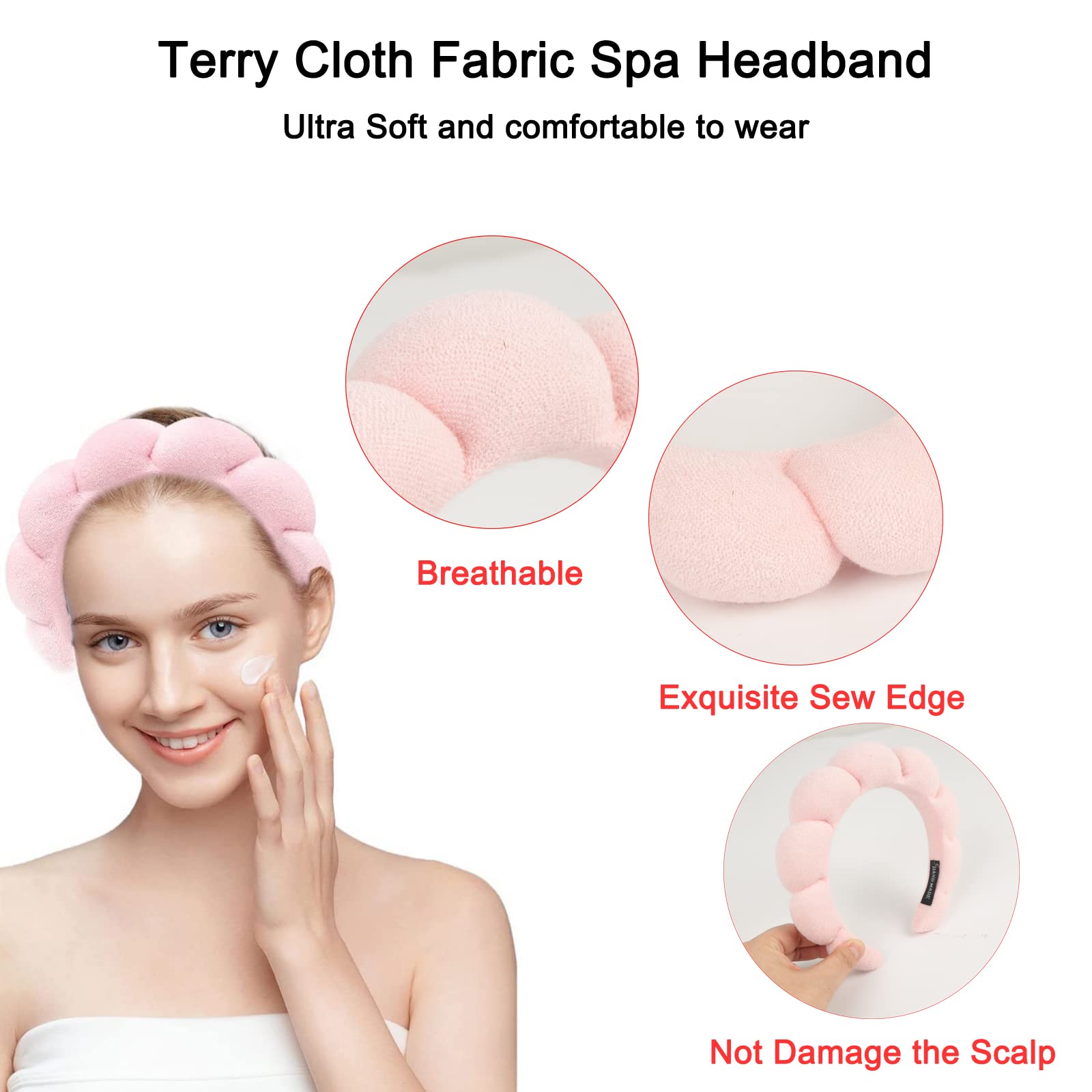 UCHARMORE Spa Headband for Women, Makeup Headbands with Triangle Powder Puff, Sponge and Terry Towel Cloth Fabric Hair Band and Versed Headband for Face Washing, Makeup Removal, Shower, Skincare