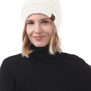 American Trends Satin Lined Beanie Hats Winter Hats for Women Cable Warm Knit Skull Cap Thick Slouchy Beanie Black&Light Grey&White&Pink