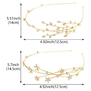 Aswewamt 2 Pcs Gold Rhinestone Alloy Five-pointed Star Headbands Bridal Hair Hoop Decorative Headpiece Wedding Hair Accessories Ornaments for Elegant Women Girls