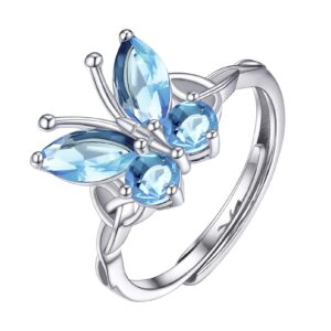 prosilver blue butterfly rings for women birthstone jewelry march aquamarine cubic zirconia silver ring