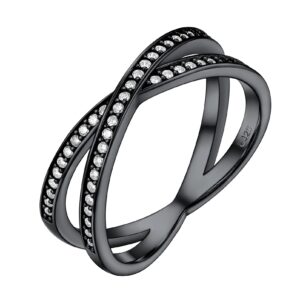 PROSILVER Cubic Zirconia Ring For Women X Cross Sterling Silver Black Engagement Rings Size 8