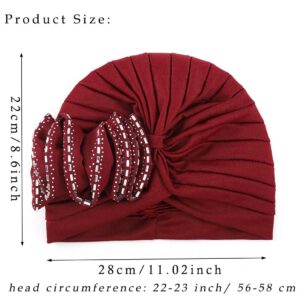 Urieo African Women Turban Cap Crystal Beanie Head Wrap Ruffle Headwrap Hat Pack of 2