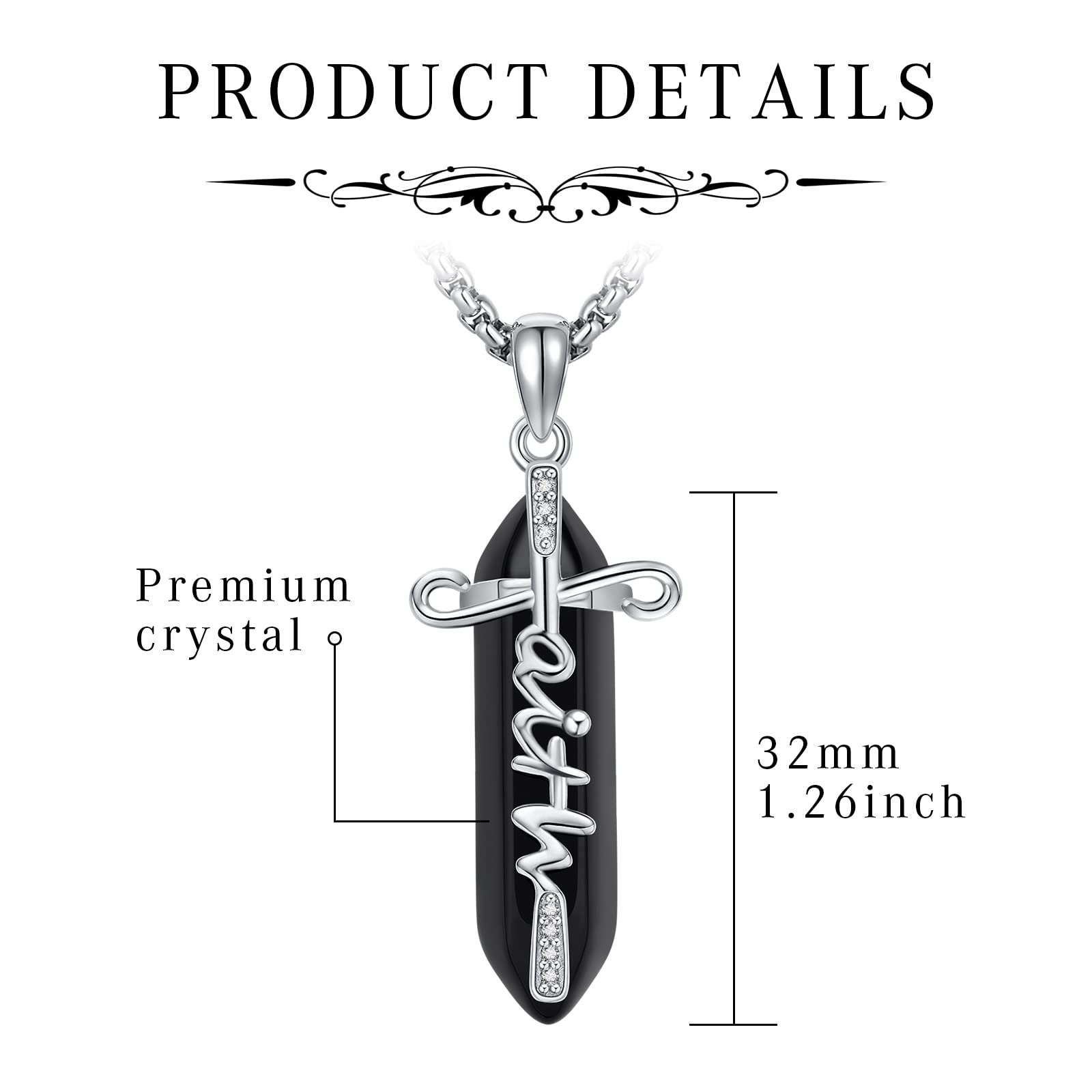 TRISHULA Faith Necklace, 925 Sterling Silver Healing Crystal Faith Necklace for Women Hexagonal Crystal Cross Faith Pendant Christian Religious Jewelry Gifts for Birthday