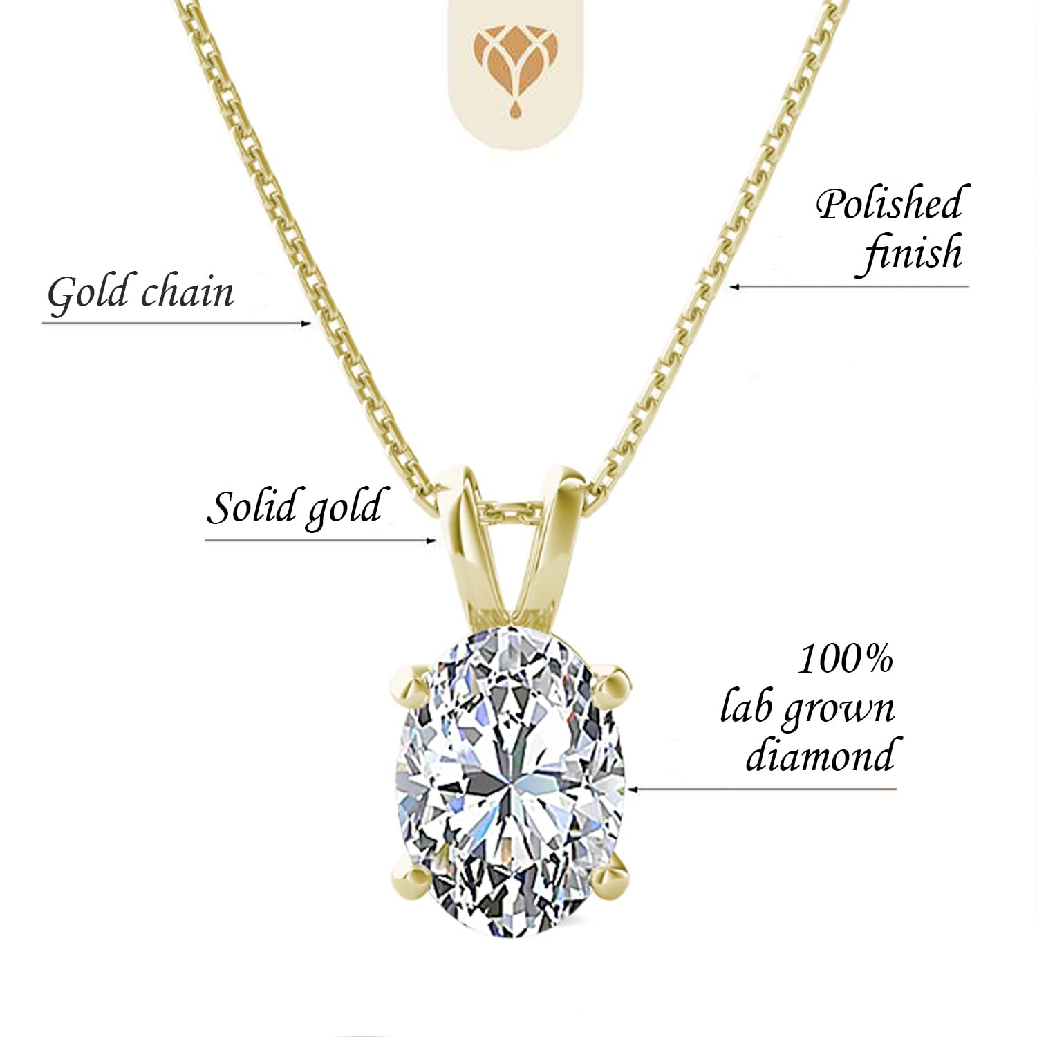 The Diamond Deal 1.00ct (1.00Cttw) Carat Oval Shape Solitaire Lab-Grown Diamond Solitaire Pendant Necklace For Women in 14k Yellow Gold With 18" Gold Chain