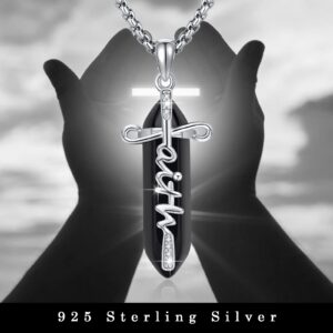 TRISHULA Faith Necklace, 925 Sterling Silver Healing Crystal Faith Necklace for Women Hexagonal Crystal Cross Faith Pendant Christian Religious Jewelry Gifts for Birthday