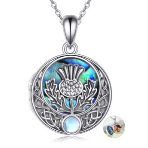 DAYLINLOVE Scottish Thistle Locket Necklace Sterling Silver Locket Necklace That Holds Pictures Scottish Thistle Pendant Jewelry for Women Wife Girlfriend