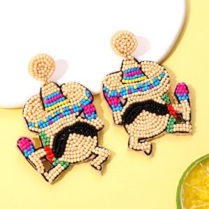 Mexican Earrings for Women, Beaded Fiesta Earrings Cinco de Mayo Earrings, Handmade Piñata Chili Sombrero Dangle Earrings Mexico Fiesta Party Supplies Jewelry Gifts (Style A)