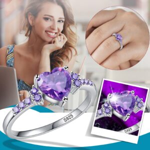 Women Heart Shaped Engagement Rings Inlaid Zircon Anniversary Rings Fashion Wedding Exquisite Jewelry (Purple, 8)