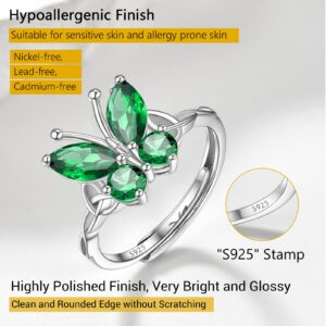 PROSILVER Blue Butterfly Rings For Women Birthstone Jewelry March Aquamarine Cubic Zirconia Silver Ring