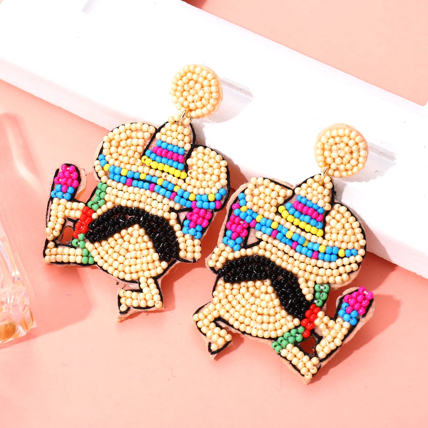 Mexican Earrings for Women, Beaded Fiesta Earrings Cinco de Mayo Earrings, Handmade Piñata Chili Sombrero Dangle Earrings Mexico Fiesta Party Supplies Jewelry Gifts (Style A)