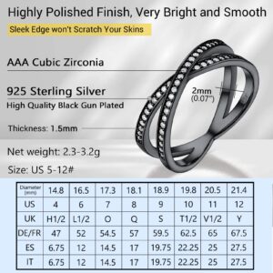 PROSILVER Cubic Zirconia Ring For Women X Cross Sterling Silver Black Engagement Rings Size 8