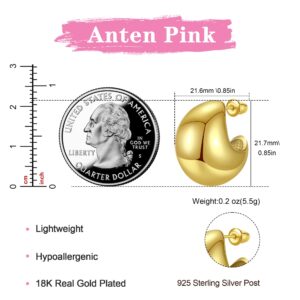 Anten Pink Chunky Gold Hoop Earrings for Women, Lightweight Drop Hoops Earrings with 18K Real Gold Plated, Hypoallergenic Trendy Jewelry for Girls Women (Gold Chunky Teardrop)