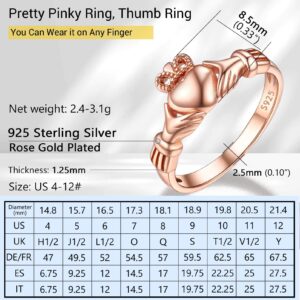 PROSILVER Womens Crown Heart Promise Ring Wedding Band 925 Silver Claggagh Ring Brides