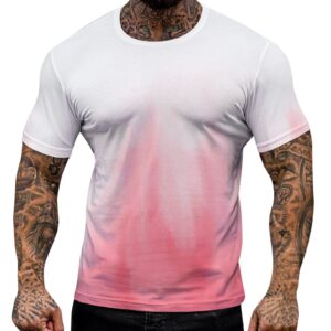 KAMEMIR Workout Shirts for Men, Moisture Wicking Quick Dry Active Athletic Men's Gym Performance T Shirts Mens Gifts Pink