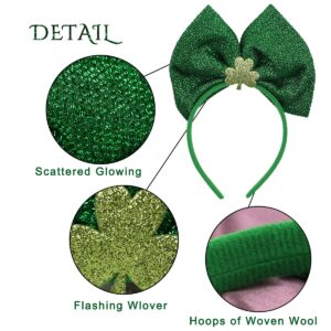 Totelux St. Patrick's Day Headband Shamrock Clover Hair Band Glitter Green Bowknot Hair Headdress for Women Girls Festive Accessories Decoration Parade Party Supplies