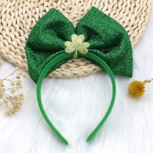 Totelux St. Patrick's Day Headband Shamrock Clover Hair Band Glitter Green Bowknot Hair Headdress for Women Girls Festive Accessories Decoration Parade Party Supplies