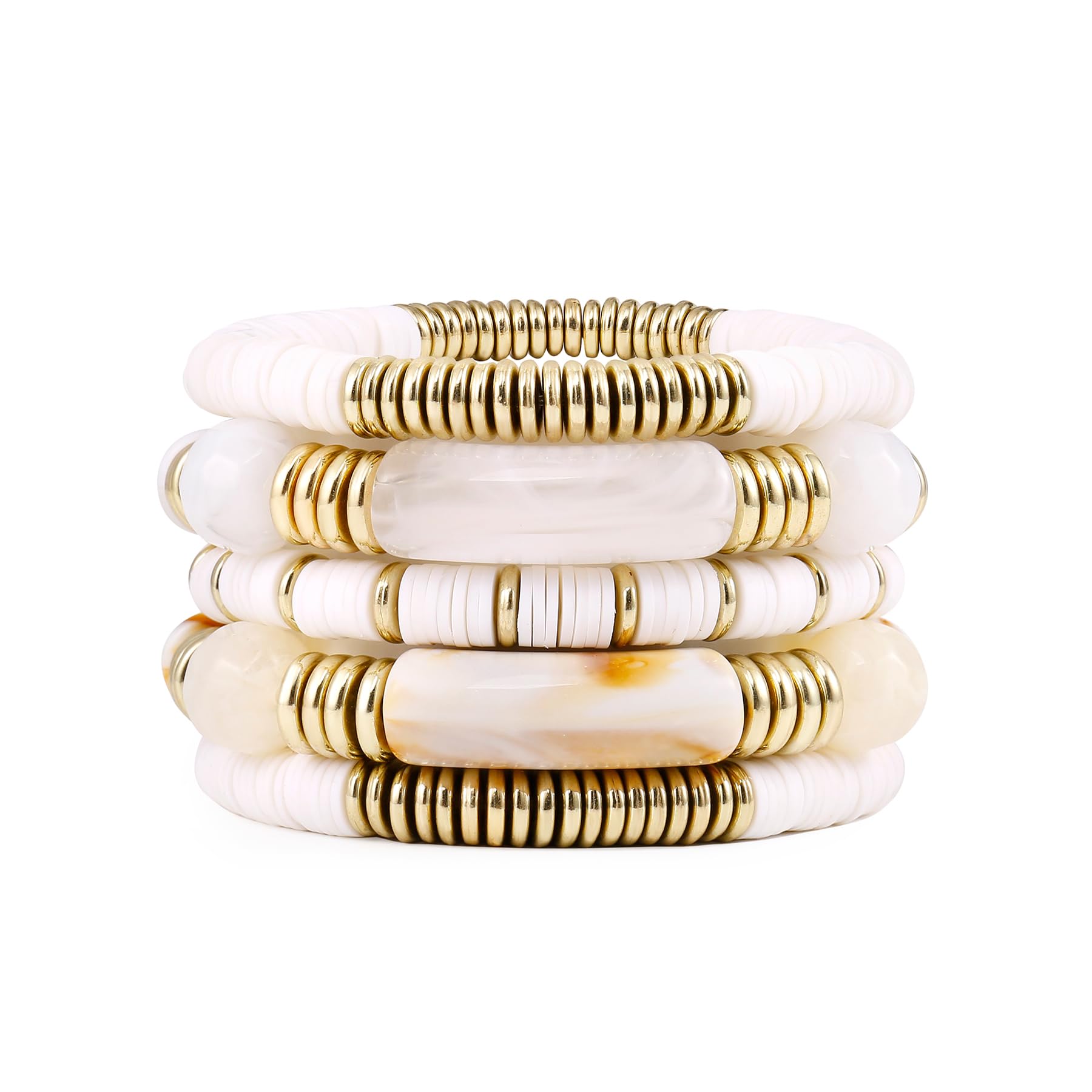 White Bamboo Tube Bangles Bracelet Chunky Curved Stacking Clear Acrylic Colorful Beads Stretchable Friendship Gold Bracelets Gifts For Bestfriends, Couple