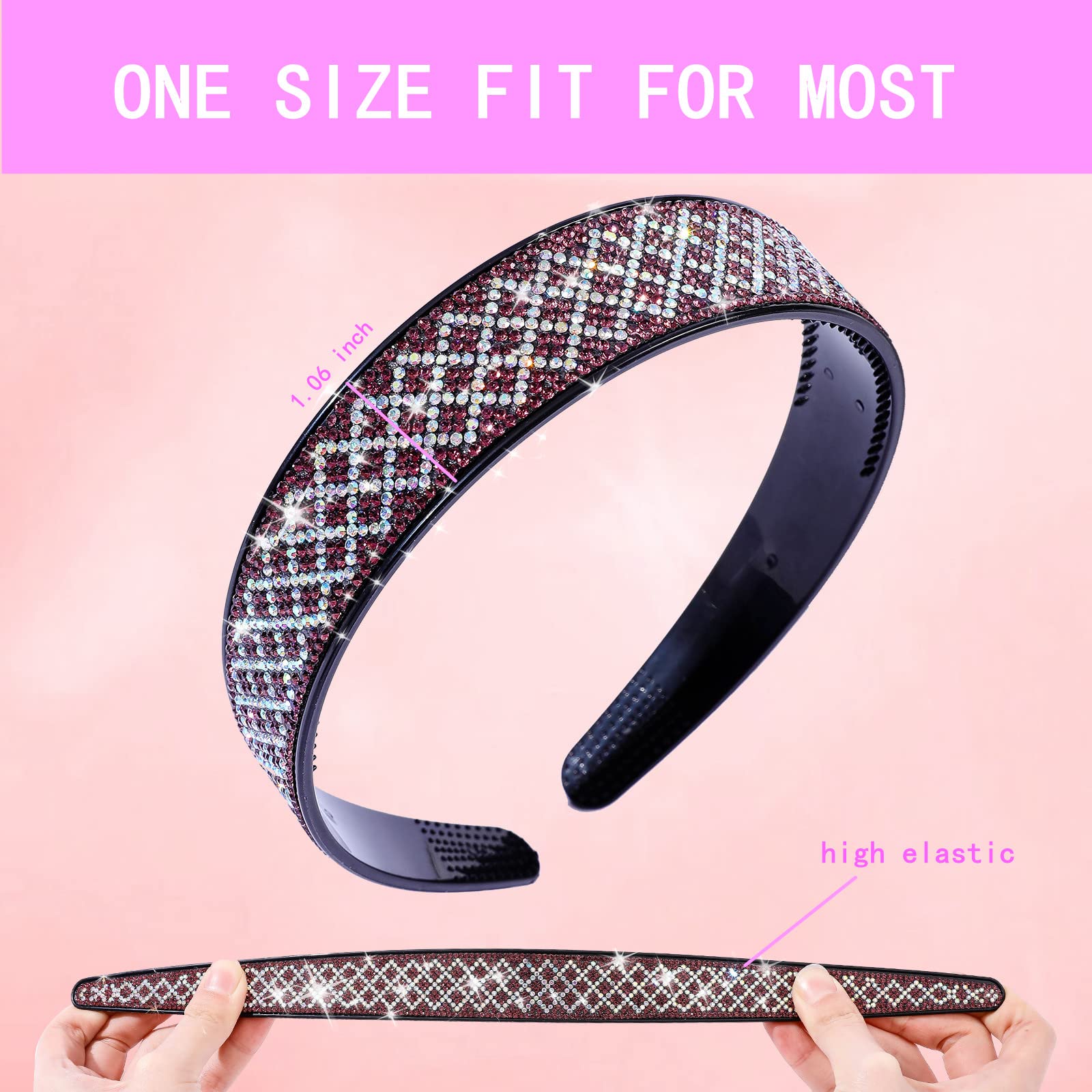 Fashion Rhinestone Headbands for Women Check Bling Headband Teeth Comb Hairbands Non Slip Hair Hoop Hair Accessories for Girls Ladies with 4PCS