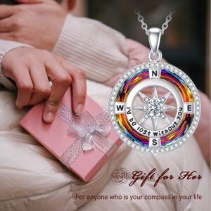 TOUPOP Christmas Gifts for Wife I'd be Lost without You Compass Necklace for Women 925 Sterling Silver Compass Jewelry Gifts for Girlfriend Pendant with Crystal Necklaces for Birthday Graduation Valentines Mothers Day Inspirational Gift for Her Sister Mom