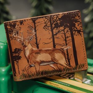 House of Jack Co. Deer In The Woods Bifold Wallet | Full Grain Italian Leather Mens Wallet | Classic Wallet For Men | Deer Hunter Mens Gift