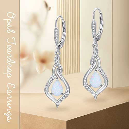 VONALA Opal Earrings Sterling Silver Opal Teardrop Earrings for Women Opal Leverback Earrings Opal Jewelry Gifts for Women Wife Mom Birthday