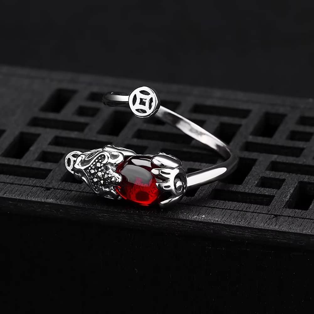 Renning Pixiu Ring Feng Shui Wealth Ring Open Adjustable Rings for Men Women Good Luck Finger Ring